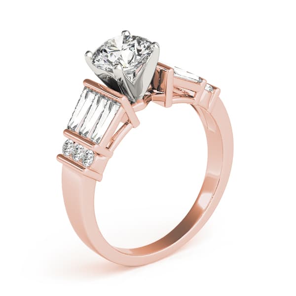 Fancy Shape Baguette & Round Engagement Ring, style 82841, Top view in rose gold