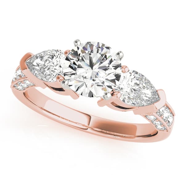 3-Stone Prong Set Pear Milgrain Engagement Ring, style 82843, Front view in rose gold