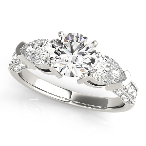 3-Stone Prong Set Pear Shape Milgrain Engagement Rings — style 82843 in 10k White Gold