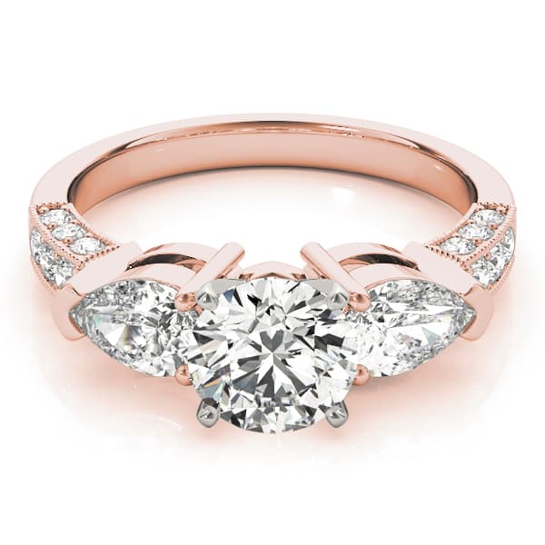 3-Stone Prong Set Pear Milgrain Engagement Ring, style 82843, On hand view in rose gold
