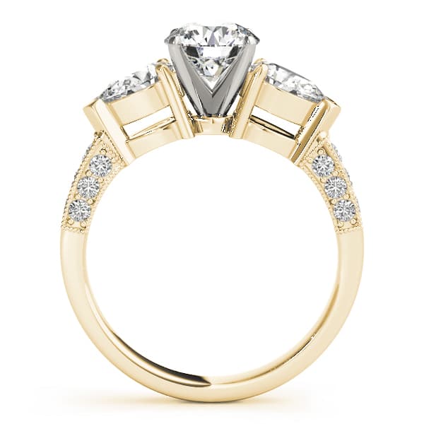 3-Stone Prong Set Pear Milgrain Engagement Ring, style 82843, Side view in yellow gold