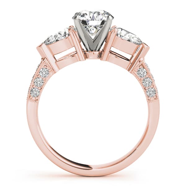 3-Stone Prong Set Pear Milgrain Engagement Ring, style 82843, Side view in rose gold