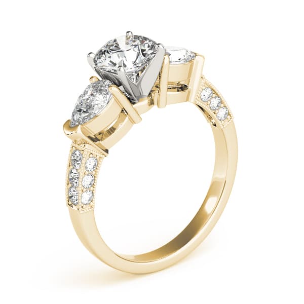 3-Stone Prong Set Pear Milgrain Engagement Ring, style 82843, Top view in yellow gold