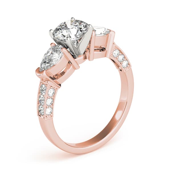 3-Stone Prong Set Pear Milgrain Engagement Ring, style 82843, Top view in rose gold