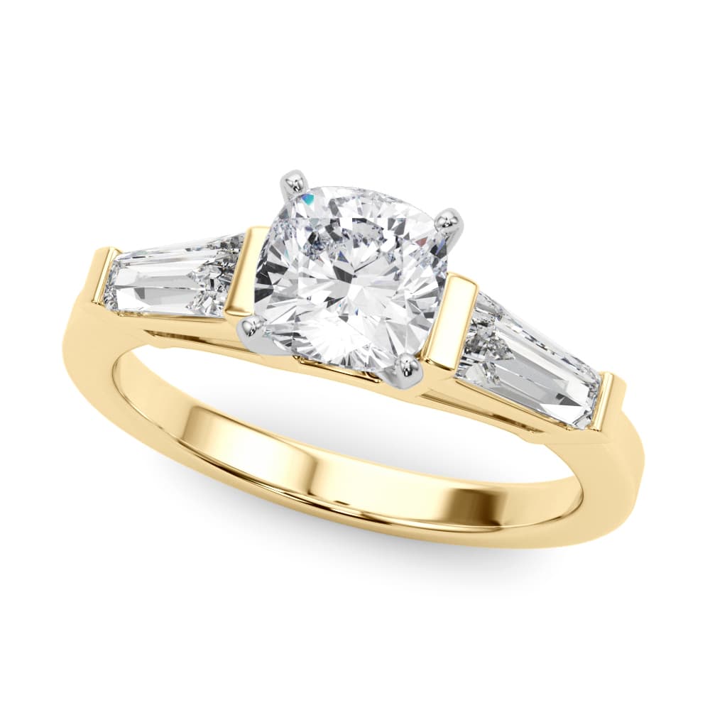 Baguette 3-Stone Engagement Ring, style 82844, Front view in yellow gold