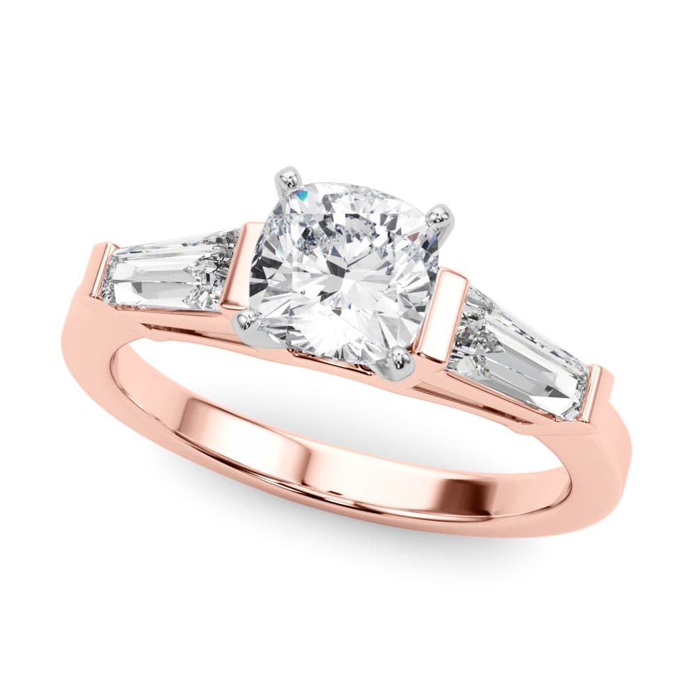 Baguette 3-Stone Engagement Ring, style 82844, Front view in rose gold