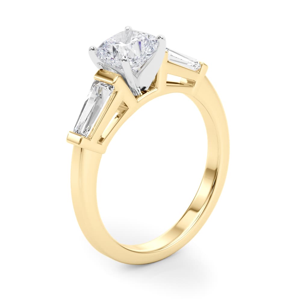 Baguette 3-Stone Engagement Ring, style 82844, Angle view in yellow gold