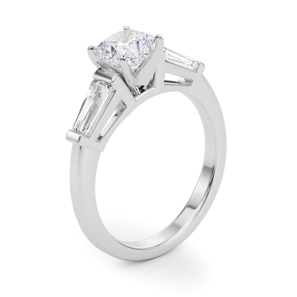 Baguette 3-Stone Engagement Ring, style 82844, Angle view in white gold or platinum
