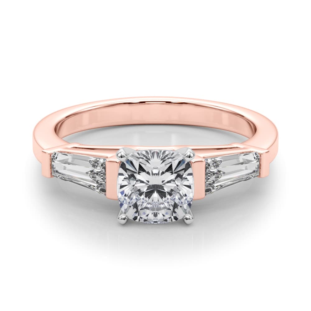 Baguette 3-Stone Engagement Ring, style 82844, On hand view in rose gold