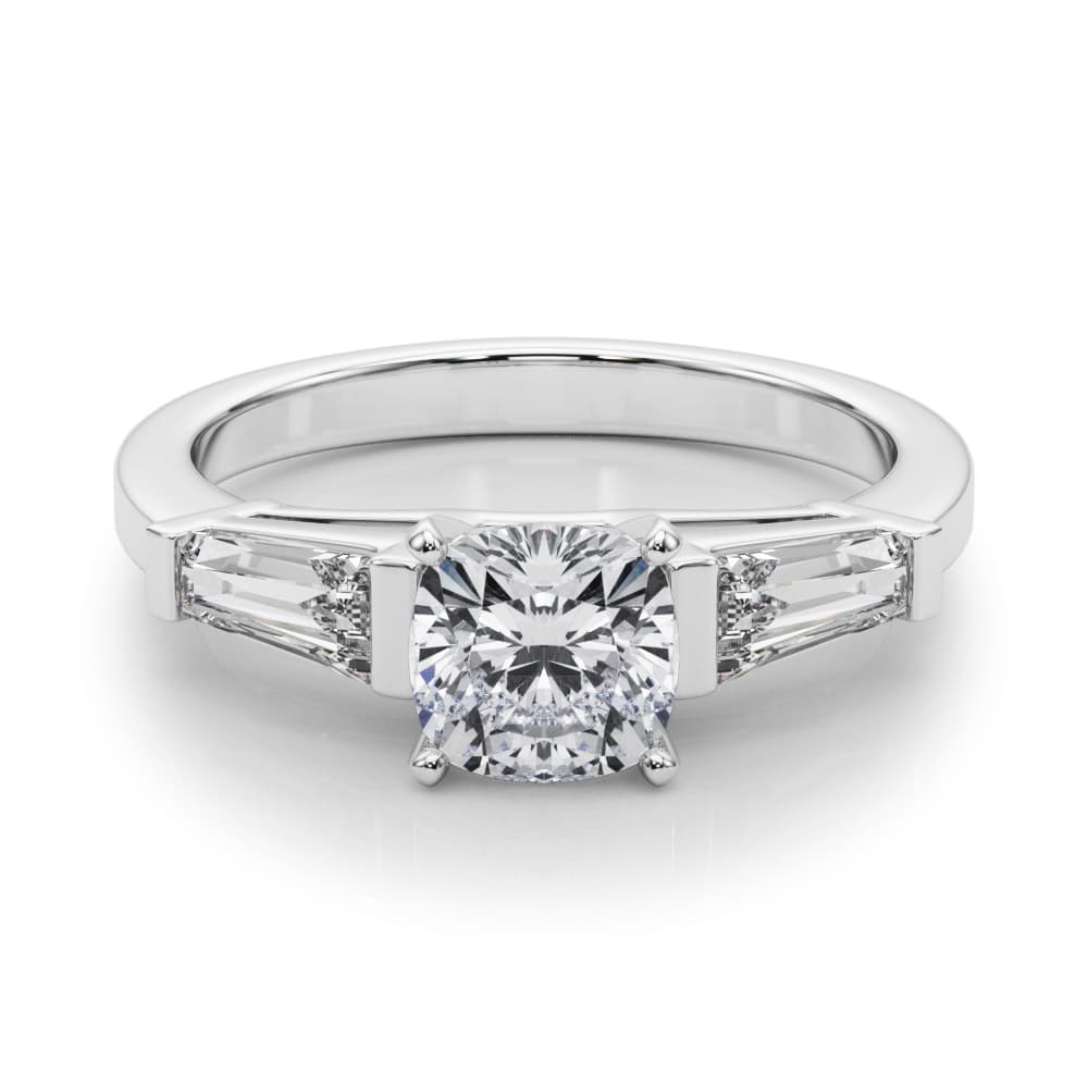 Baguette 3-Stone Engagement Ring, style 82844, On hand view in white gold or platinum