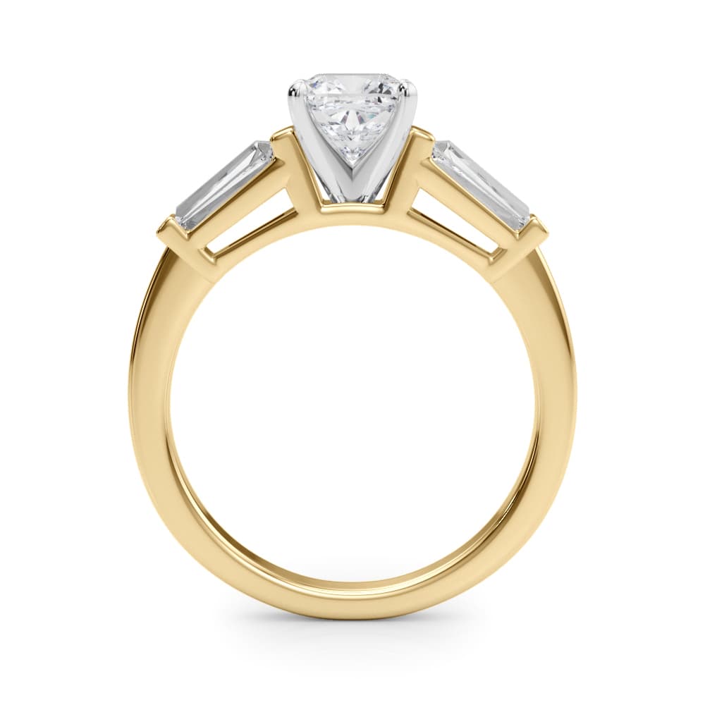Baguette 3-Stone Engagement Ring, style 82844, Side view in yellow gold