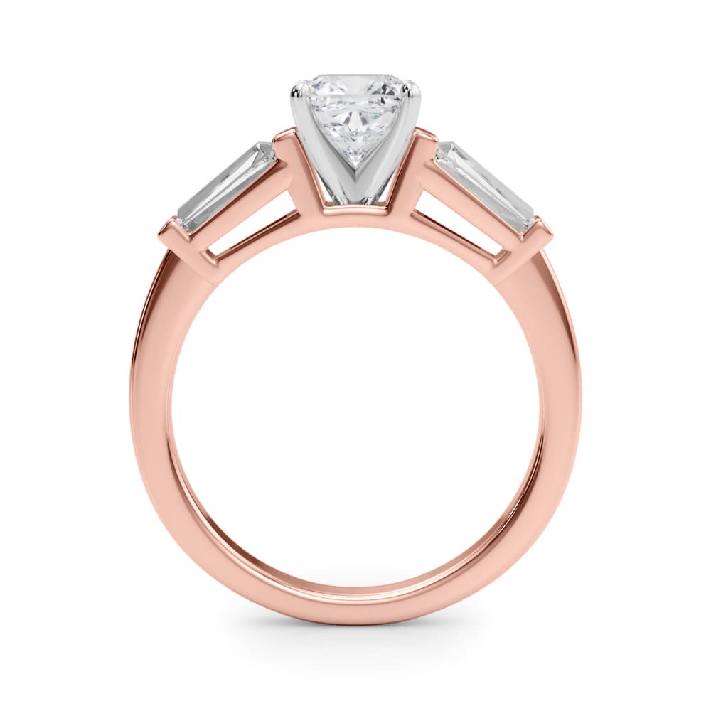 Baguette 3-Stone Engagement Ring, style 82844, Side view in rose gold