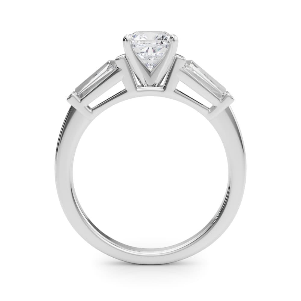 Baguette 3-Stone Engagement Ring, style 82844, Side view in white gold or platinum