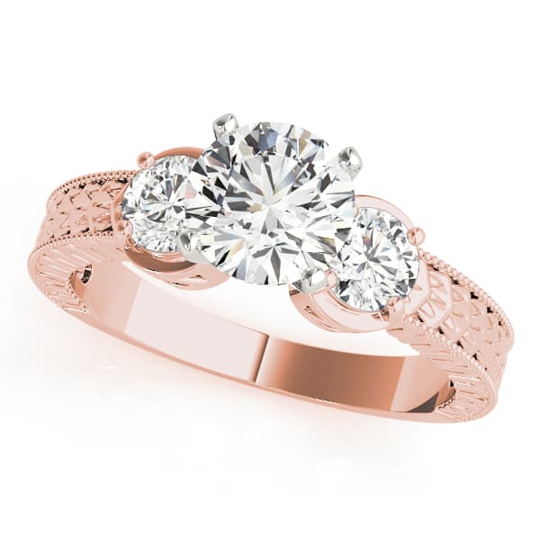 3-Stone Antique inspired Filigree Engagement Ring, style 82847, Front view in rose gold