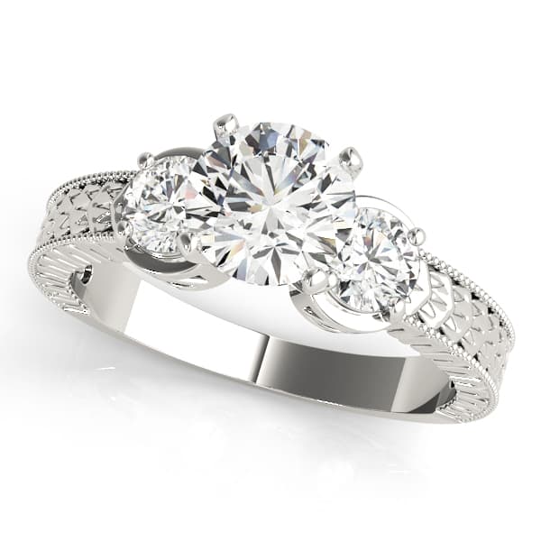 3-Stone Antique inspired Filigree Engagement Ring — style 82847 in 10k White Gold