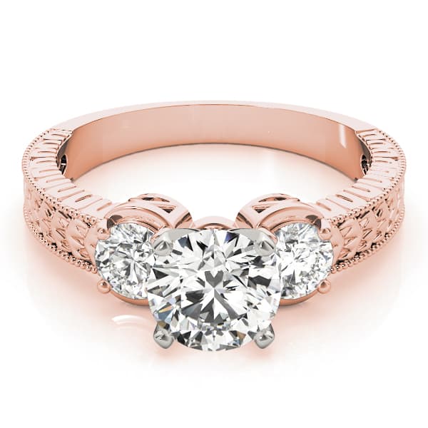 3-Stone Antique inspired Filigree Engagement Ring, style 82847, On hand view in rose gold
