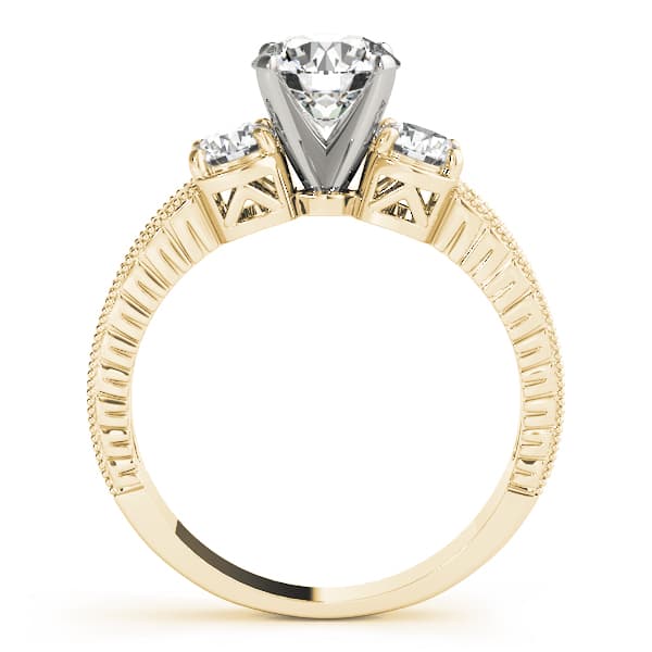 3-Stone Antique inspired Filigree Engagement Ring, style 82847, Side view in yellow gold