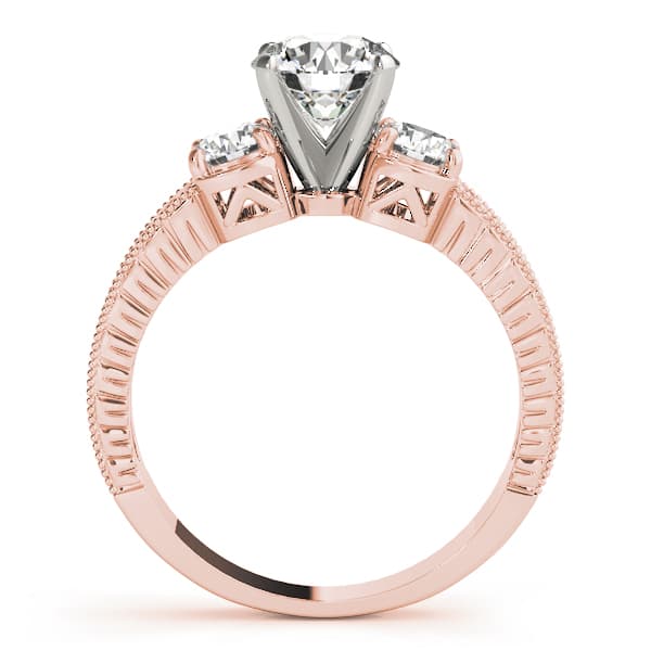 3-Stone Antique inspired Filigree Engagement Ring, style 82847, Side view in rose gold