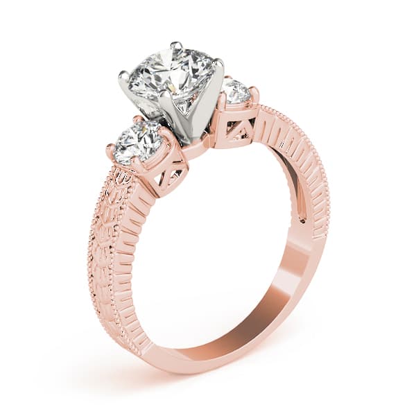 3-Stone Antique inspired Filigree Engagement Ring, style 82847, Top view in rose gold