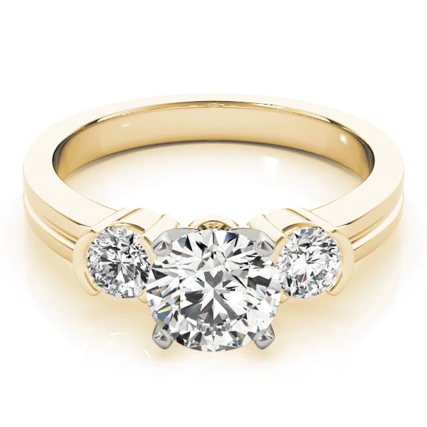 3-Stone Half Bezel Round Engagement Ring, style 82848, On hand view in yellow gold