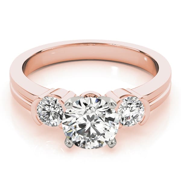 3-Stone Half Bezel Round Engagement Ring, style 82848, On hand view in rose gold