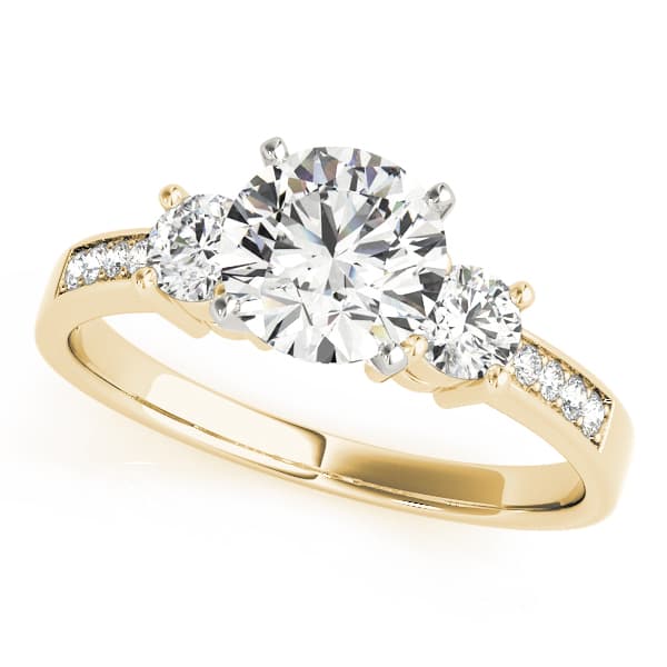 3-Stone Single Row Engagement Ring, style 82852, Front view in yellow gold
