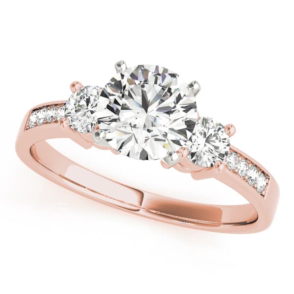 3-Stone Single Row Engagement Ring, style 82852, Front view in rose gold