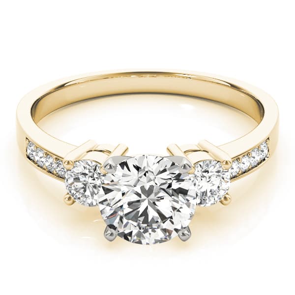 3-Stone Single Row Engagement Ring, style 82852, On hand view in yellow gold