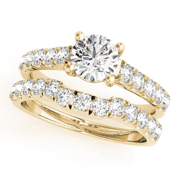Single Row Split Prong Trellis Engagement Ring, style 82854, On hand view in yellow gold