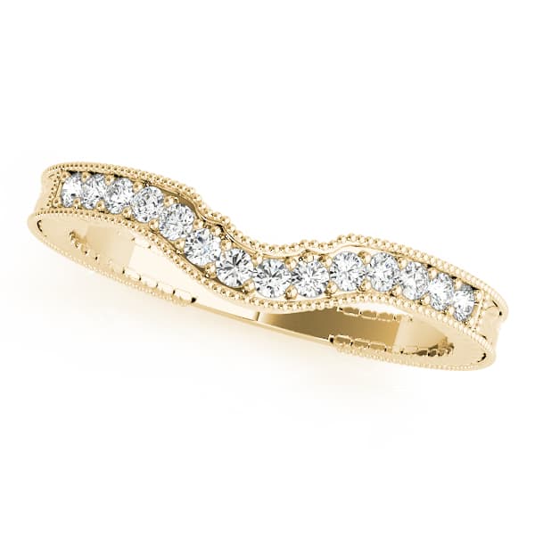 Prong In Channel Milgrain Curved Wedding Band (1/8 ct. tw.), Front view in yellow gold