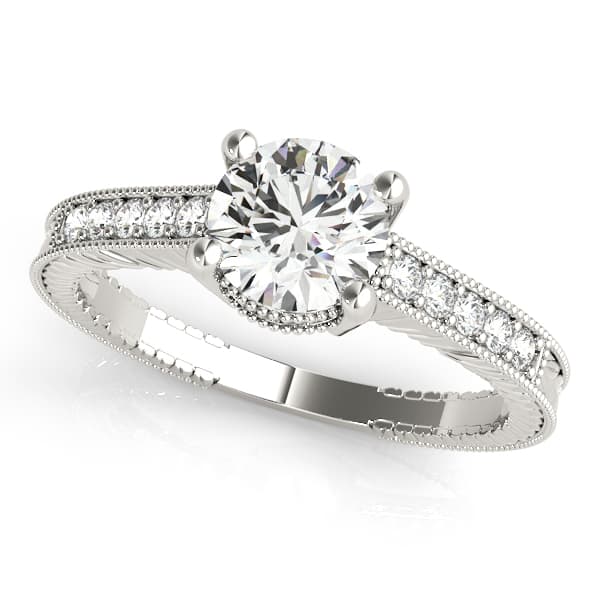 Antique Single Row Prong Milgrain Engagement Ring — style 82855 in 10k White Gold