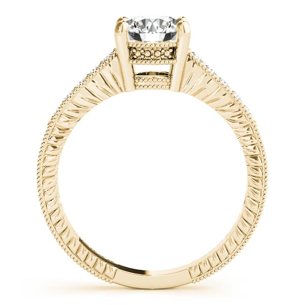 Antique Single Row Prong Milgrain Engagement Ring, style 82855, Side view in yellow gold