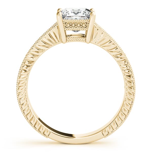 Antique Style Filigree Milgrain Engagement Ring, style 82856, Side view in yellow gold