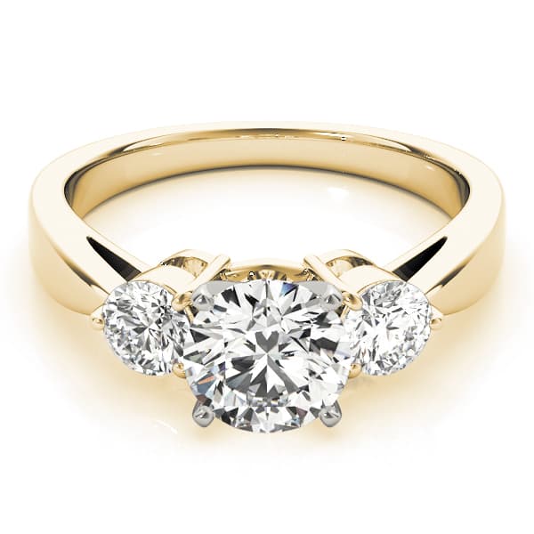 3 Stone Round Engagement Ring, style 82867, On hand view in yellow gold
