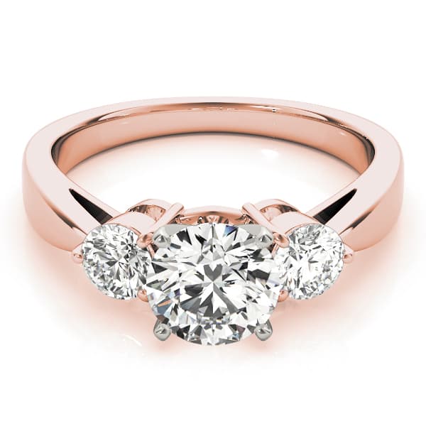 3 Stone Round Engagement Ring, style 82867, On hand view in rose gold