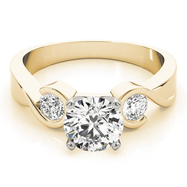 3 Stone Round Engagement Ring, style 82870, On hand view in yellow gold
