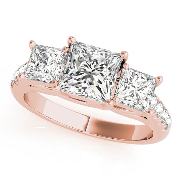 3-Stone Single Row Trellis Princess Engagement Ring, style 82872, Front view in rose gold