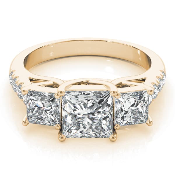 3-Stone Single Row Trellis Princess Engagement Ring, style 82872, Angle view in yellow gold