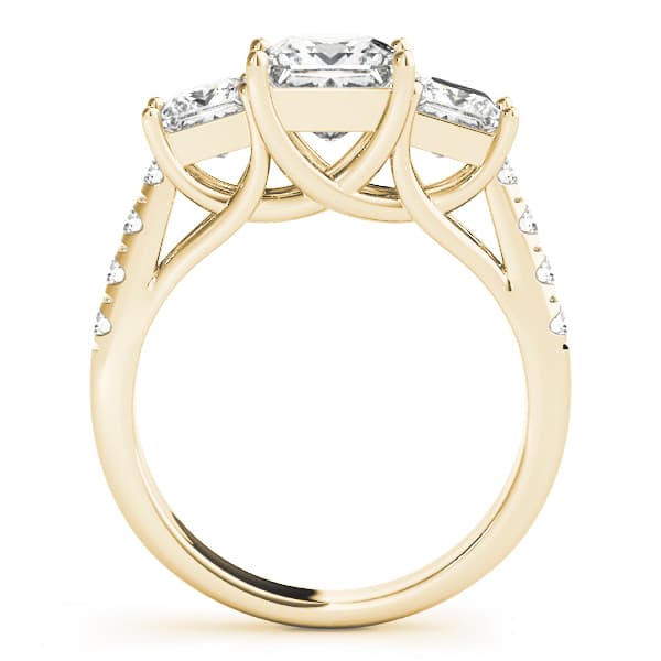 3-Stone Single Row Trellis Princess Engagement Ring, style 82872, Side view in yellow gold