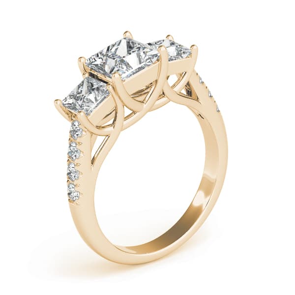 3-Stone Single Row Trellis Princess Engagement Ring, style 82872, Top view in yellow gold