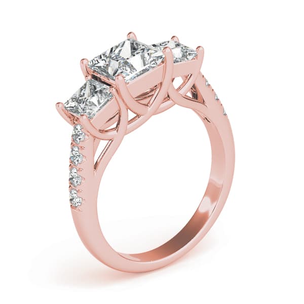 3-Stone Single Row Trellis Princess Engagement Ring, style 82872, Top view in rose gold