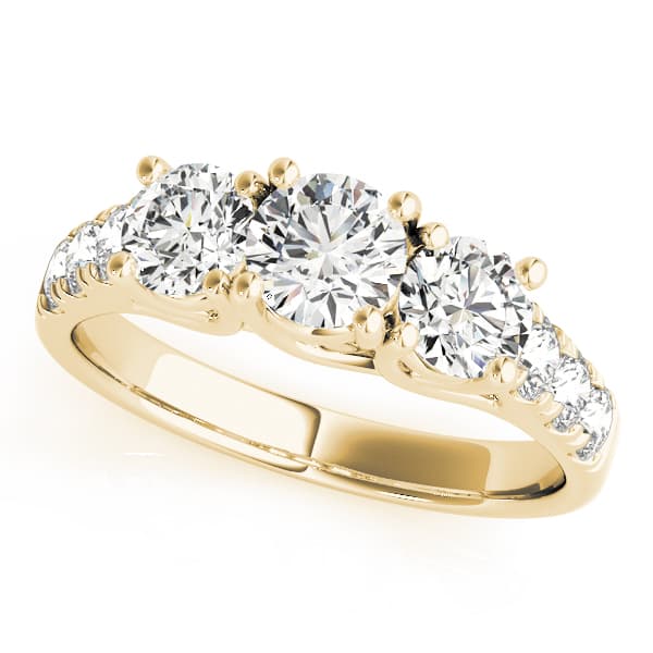 3-Stone Split Prong Trellis Engagement Ring, style 82875, Front view in yellow gold