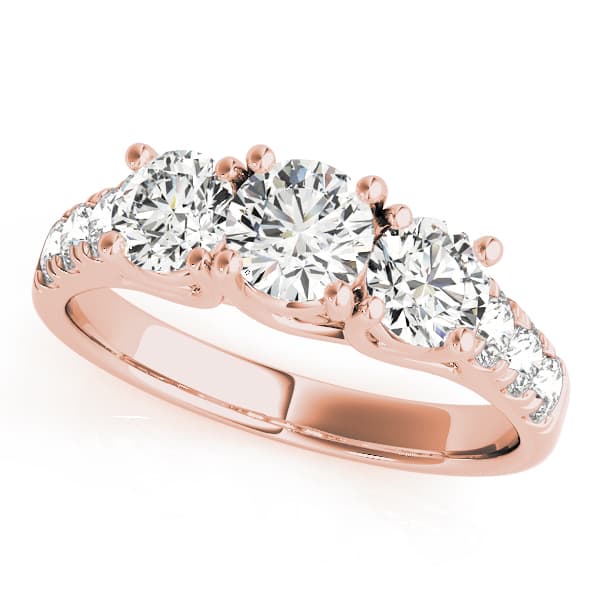 3-Stone Split Prong Trellis Engagement Ring, style 82875, Front view in rose gold