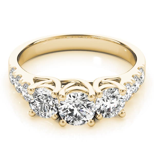 3-Stone Split Prong Trellis Engagement Ring, style 82875, On hand view in yellow gold