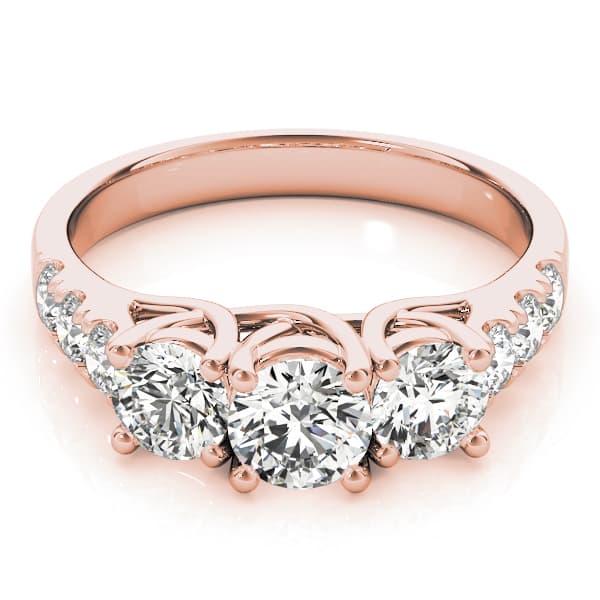 3-Stone Split Prong Trellis Engagement Ring, style 82875, On hand view in rose gold