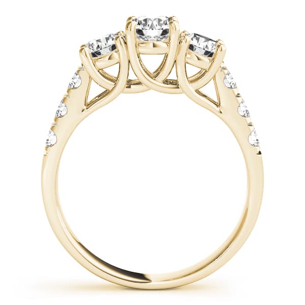 3-Stone Split Prong Trellis Engagement Ring, style 82875, Side view in yellow gold