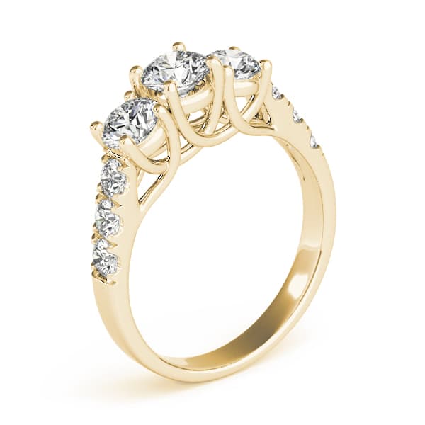 3-Stone Split Prong Trellis Engagement Ring, style 82875, Top view in yellow gold