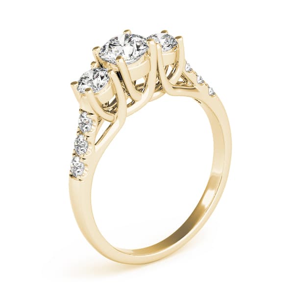 Round 3-Stone Trellis Engagement Ring, style 82876, Angle view in yellow gold