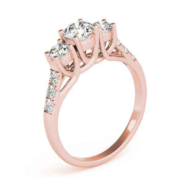 Round 3-Stone Trellis Engagement Ring, style 82876, Angle view in rose gold