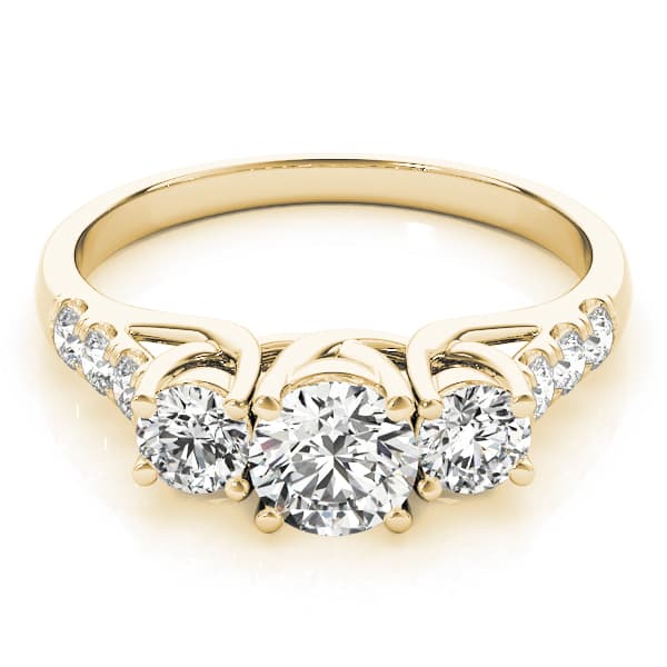 Round 3-Stone Trellis Engagement Ring, style 82876, On hand view in yellow gold